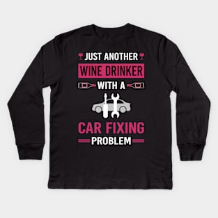 Wine Drinker Car Fixing Repair Kids Long Sleeve T-Shirt